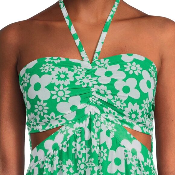 New No Boundaries Juniors' Cutout Relaxed Green Floral Maxi Dress, size XXXL - Picture 3 of 6